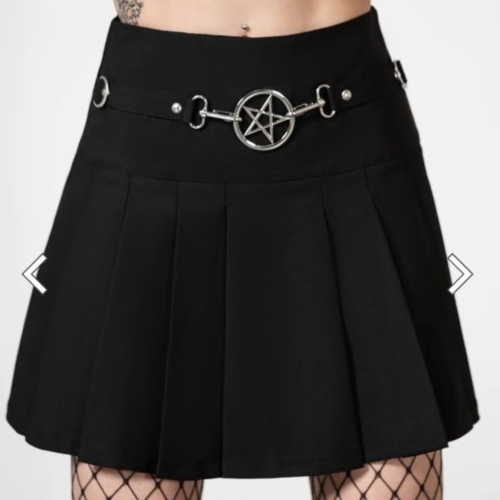 Killstar Scary Pleated Black Mini Skirt Size Medium - Picture 2 of 7